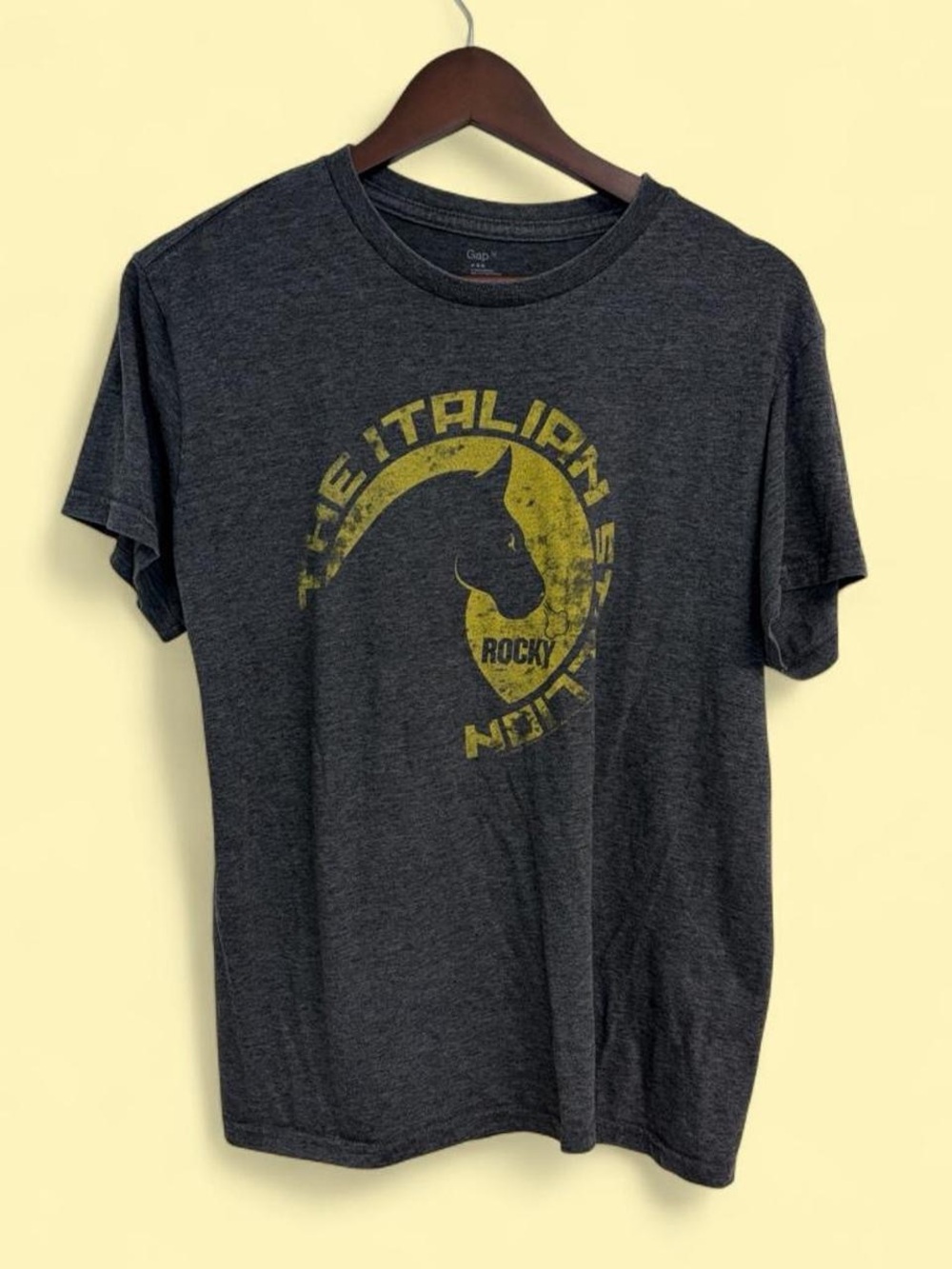 GAP Men's Charcoal Graphic Tee with Yellow Rocky The Italian Stallion Graphic